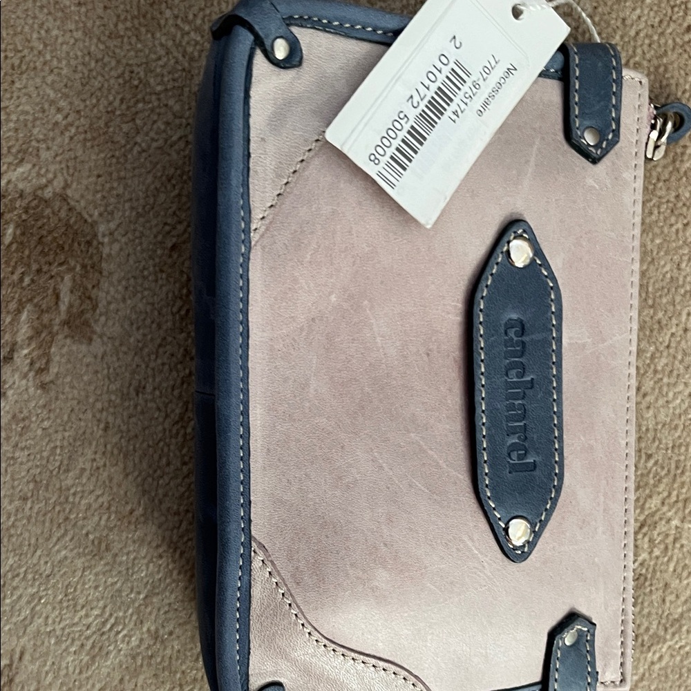 Bechamel Elegant Tan and Blue Wristlet